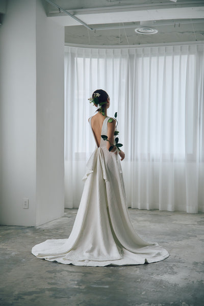 ジャガード バックリボン ノースリーブドレス(W321)