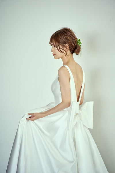 ミカド風サテン 2way バックリボン Aラインドレス(W288)