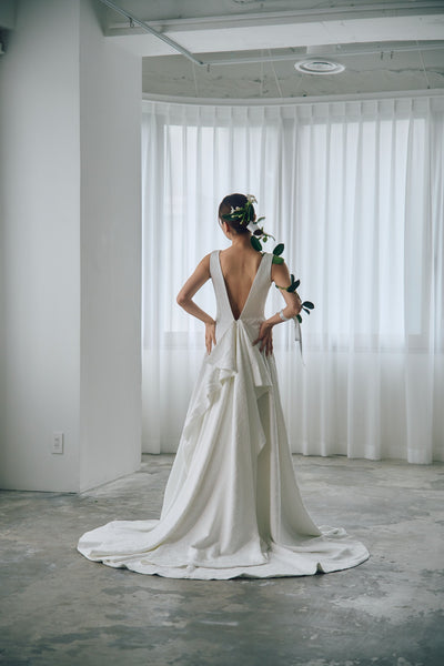 ジャガード バックリボン ノースリーブドレス(W321)