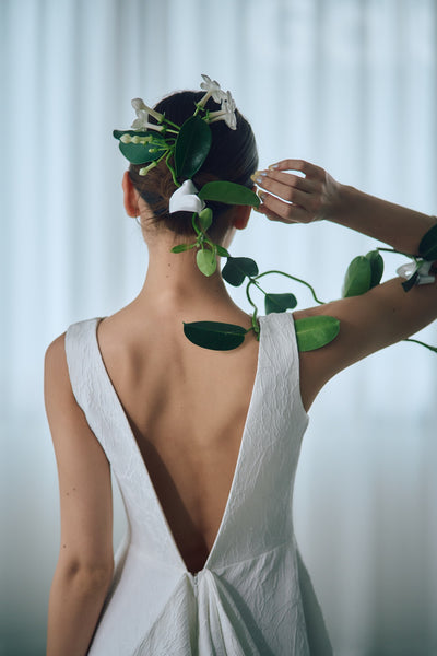 ジャガード バックリボン ノースリーブドレス(W321)