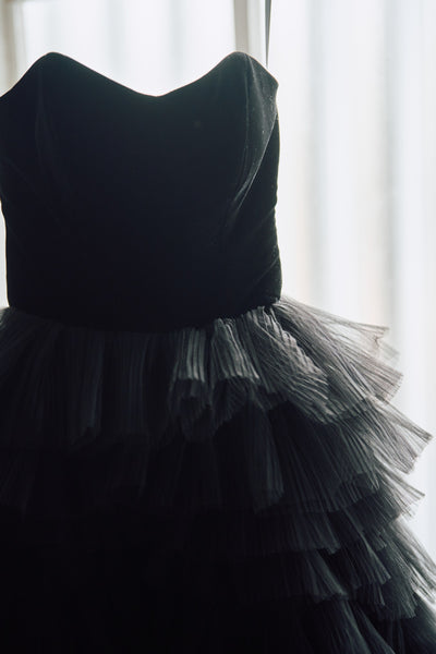 ベロア チュール ティアードドレス(W302BK)