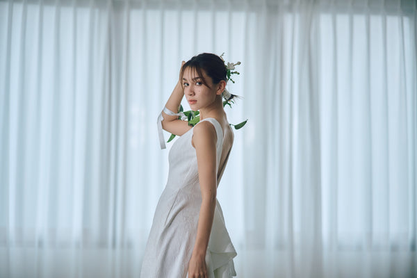 ジャガード バックリボン ノースリーブドレス(W321)