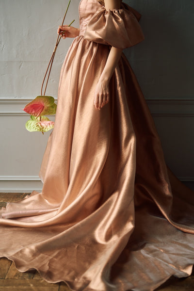 2way ラメパール パフスリーブドレス ブラウン(W293BR)