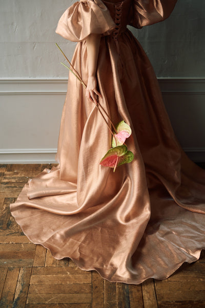 2way ラメパール パフスリーブドレス ブラウン(W293BR)