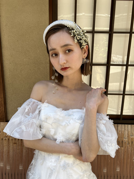 フラワーレース パフスリーブドレス(W272)