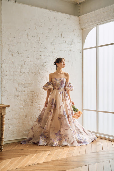 2way 総柄 ジャガード パフスリーブドレス(W299)