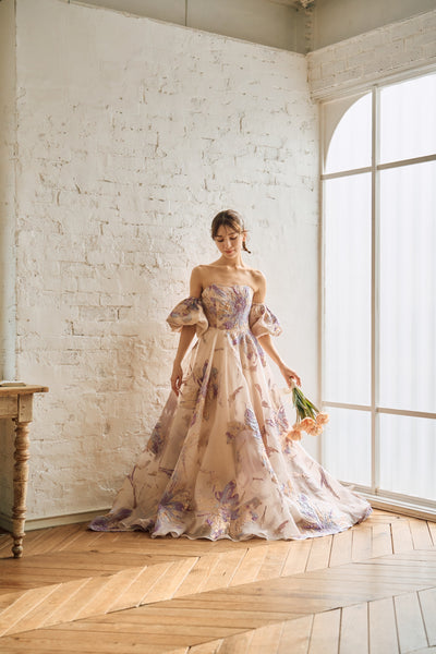 2way 総柄 ジャガード パフスリーブドレス(W299)