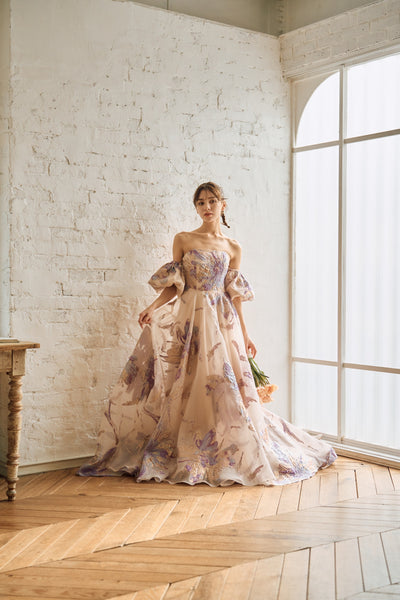 2way 総柄 ジャガード パフスリーブドレス(W299)