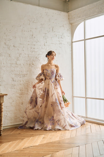 2way 総柄 ジャガード パフスリーブドレス(W299)