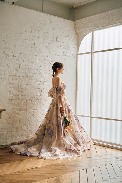 2way 総柄 ジャガード パフスリーブドレス(W299)