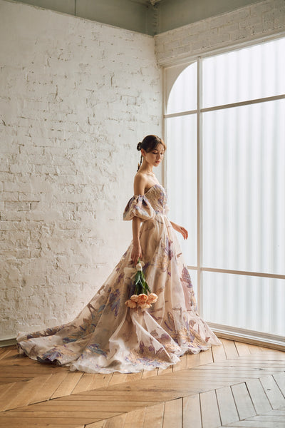 2way 総柄 ジャガード パフスリーブドレス(W299)