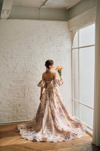 2way 総柄 ジャガード パフスリーブドレス(W299)