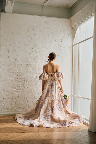 2way 総柄 ジャガード パフスリーブドレス(W299)