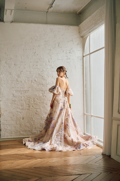 2way 総柄 ジャガード パフスリーブドレス(W299)