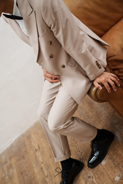 ダブル メンズスーツ タキシード ツーピース ライトベージュ (M03)