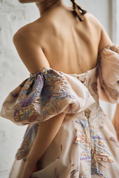 2way 総柄 ジャガード パフスリーブドレス(W299)