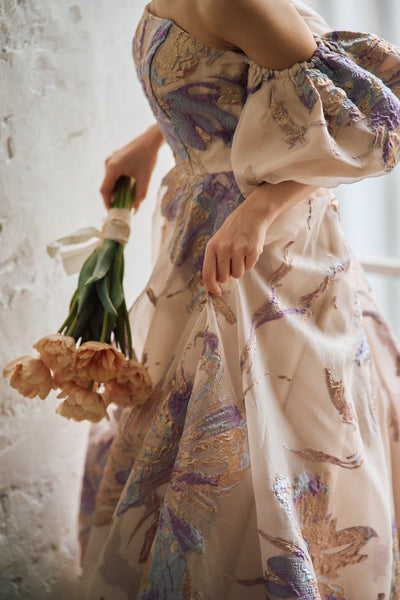 2way 総柄 ジャガード パフスリーブドレス(W299)