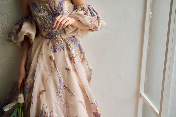 2way 総柄 ジャガード パフスリーブドレス(W299)