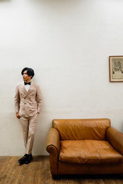 ダブル メンズスーツ タキシード ツーピース ライトベージュ (M03)