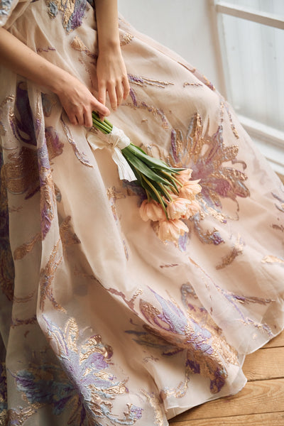 2way 総柄 ジャガード パフスリーブドレス(W299)