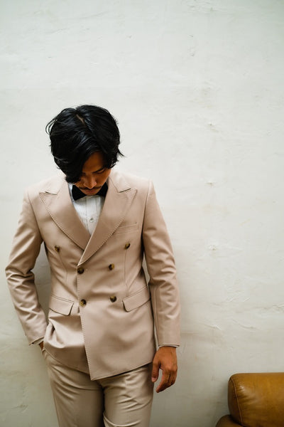 ダブル メンズスーツ タキシード ツーピース ライトベージュ (M03)