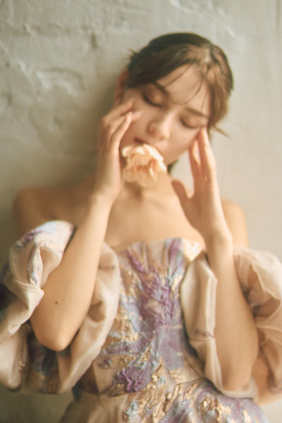 2way 総柄 ジャガード パフスリーブドレス(W299)