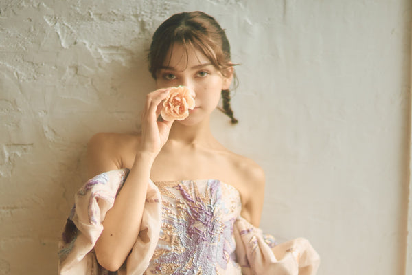 2way 総柄 ジャガード パフスリーブドレス(W299)