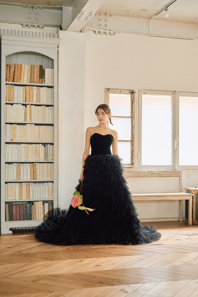 ベロア チュール ティアードドレス(W302BK)