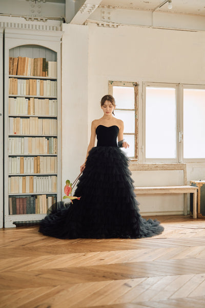 ベロア チュール ティアードドレス(W302BK)