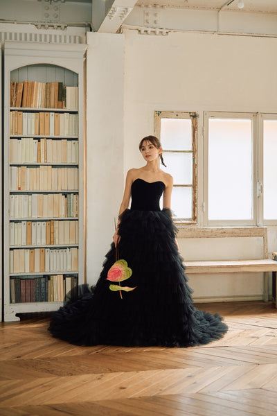 ベロア チュール ティアードドレス(W302BK)