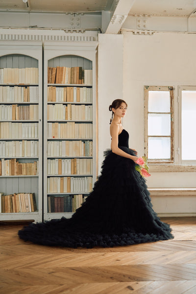 ベロア チュール ティアードドレス(W302BK)