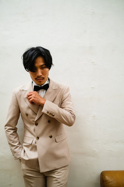 ダブル メンズスーツ タキシード ツーピース ライトベージュ (M03)