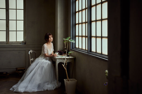 ビーズ刺繍 袖付き チュールドレス(W273)