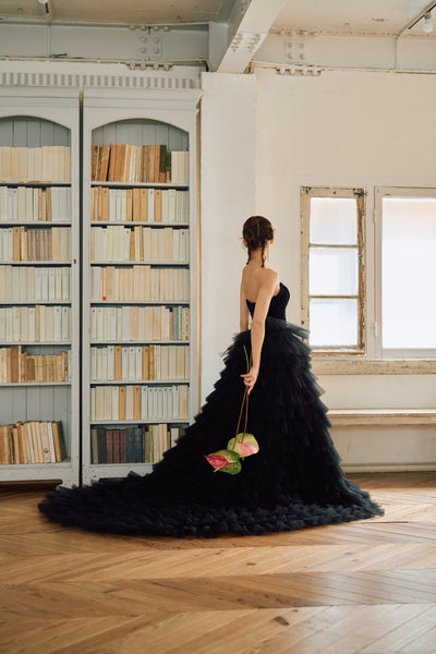 ベロア チュール ティアードドレス(W302BK)