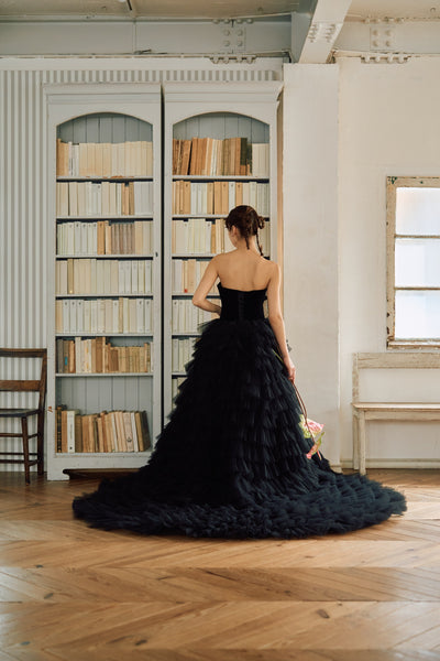 ベロア チュール ティアードドレス(W302BK)