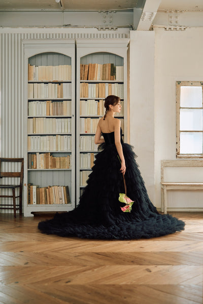 ベロア チュール ティアードドレス(W302BK)