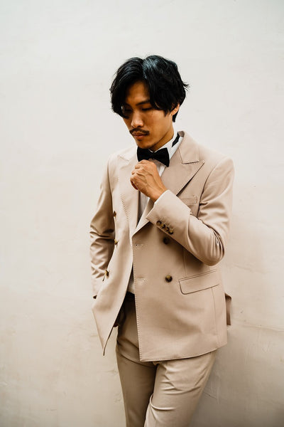 ダブル メンズスーツ タキシード ツーピース ライトベージュ (M03)