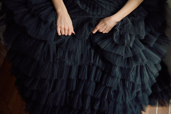 ベロア チュール ティアードドレス(W302BK)