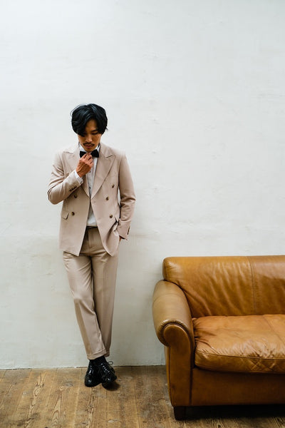 ダブル メンズスーツ タキシード ツーピース ライトベージュ (M03)