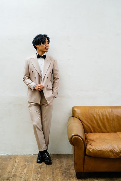 ダブル メンズスーツ タキシード ツーピース ライトベージュ (M03)