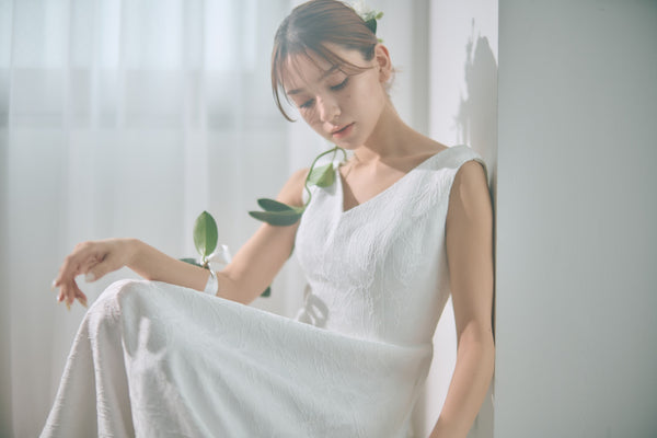 ジャガード バックリボン ノースリーブドレス(W321)