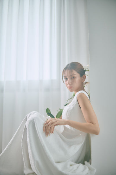 ジャガード バックリボン ノースリーブドレス(W321)