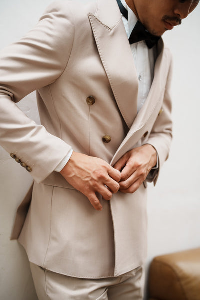 ダブル メンズスーツ タキシード ツーピース ライトベージュ (M03)