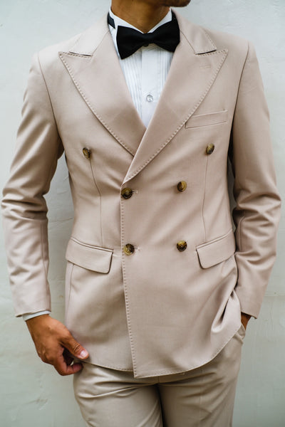 ダブル メンズスーツ タキシード ツーピース ライトベージュ (M03)