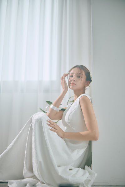 ジャガード バックリボン ノースリーブドレス(W321)