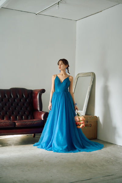 Vネック キャミソールドレス ブルー(W294BL)