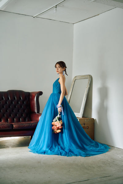 Vネック キャミソールドレス ブルー(W294BL)