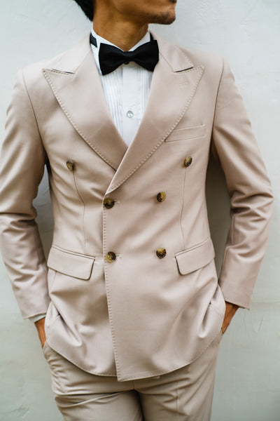 ダブル メンズスーツ タキシード ツーピース ライトベージュ (M03)