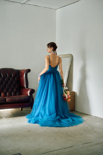 Vネック キャミソールドレス ブルー(W294BL)