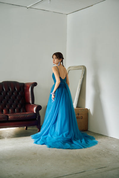 Vネック キャミソールドレス ブルー(W294BL)